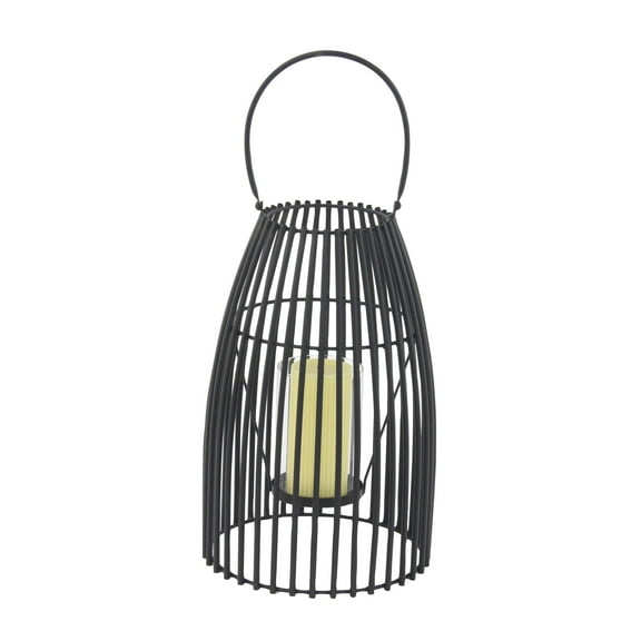 DecMode Black Metal Decorative Candle Lantern with Handle