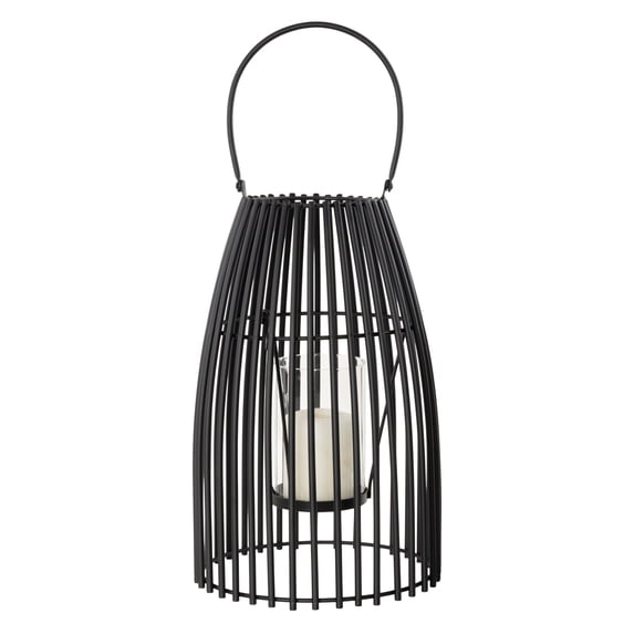 DecMode Black Metal Decorative Candle Lantern with Handle