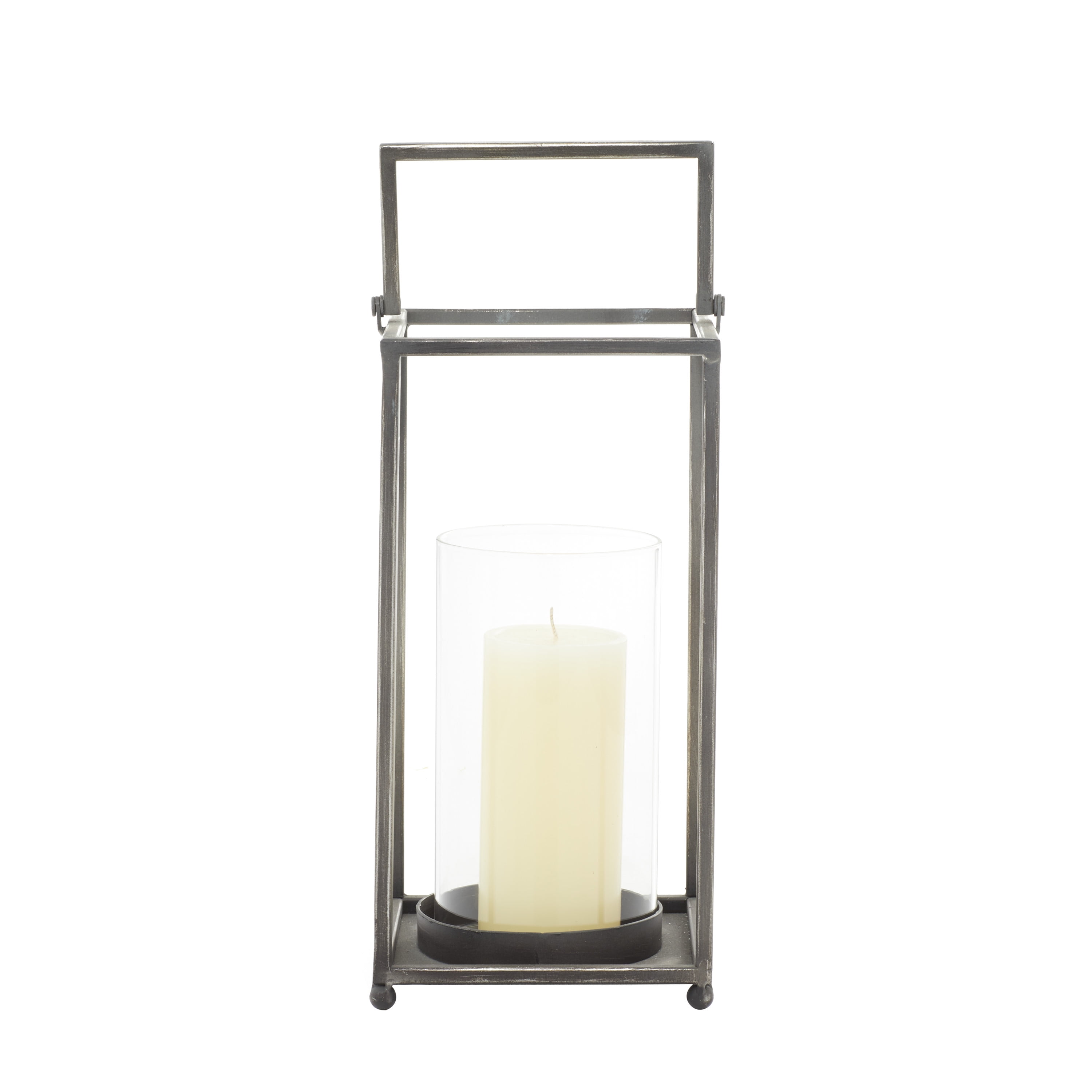 Elegant Black Metal Glass Hurricane Candle Lantern - 16" Height