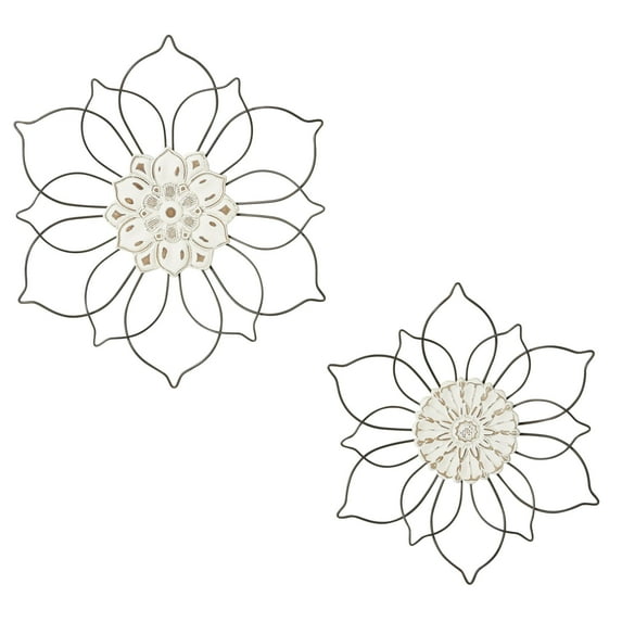 DecMode White Metal Floral Wall Decor (2 Count)