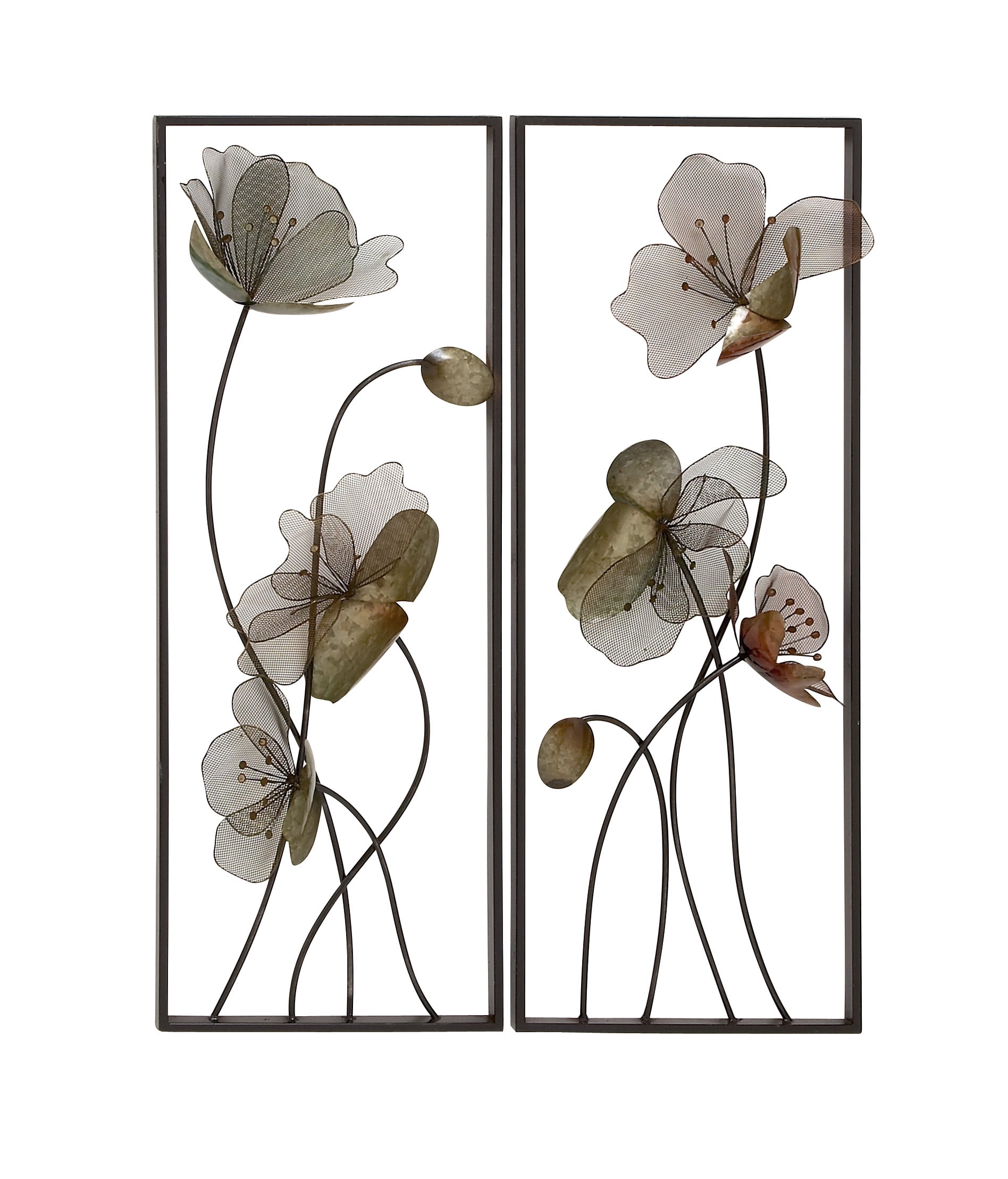 DecMode Black Metal Floral Wall Decor with Black Frame (2 Count