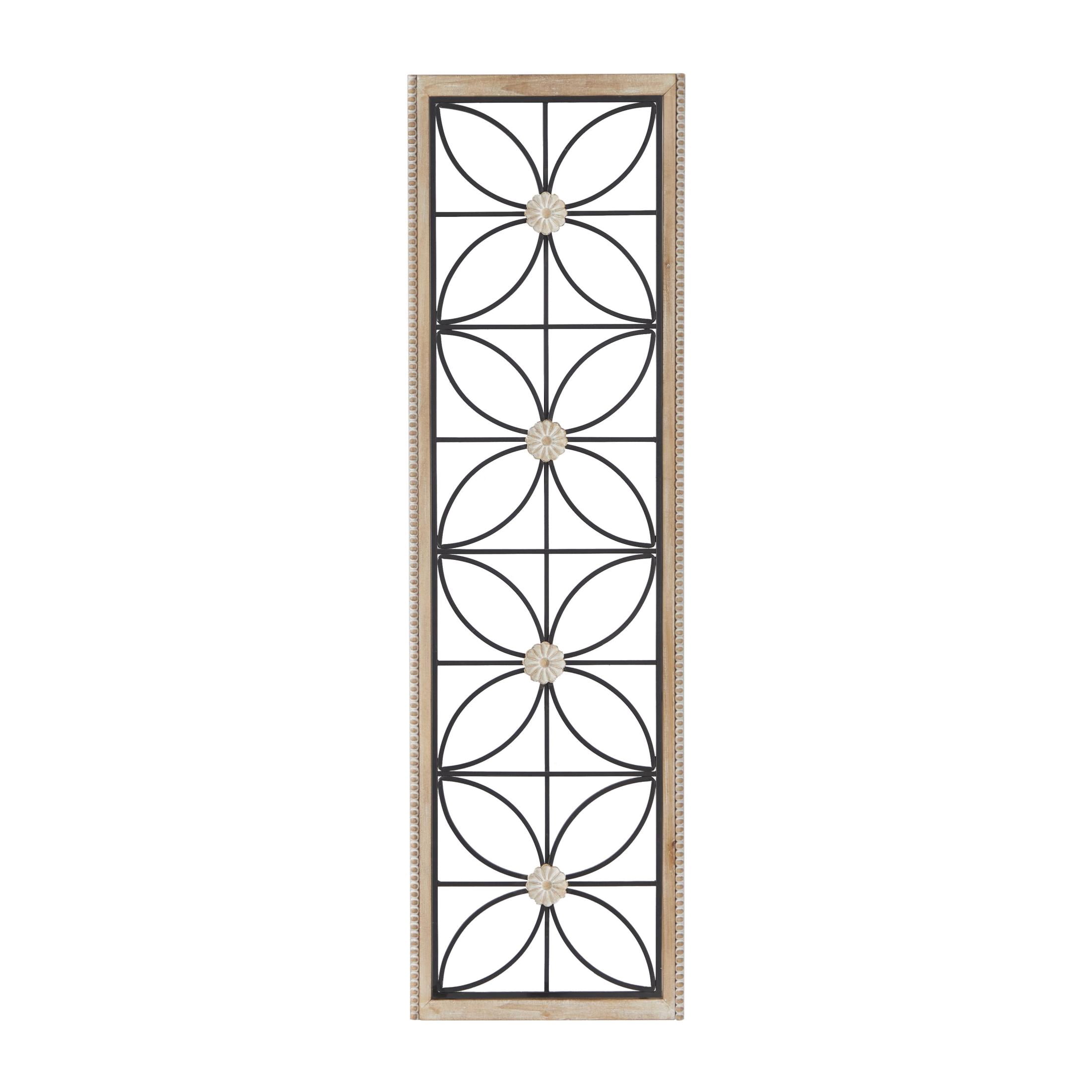 DecMode Black Metal Floral Wall Decor with Brown Frame
