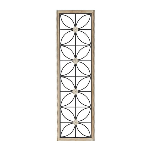 DecMode Black Metal Floral Wall Decor with Brown Frame