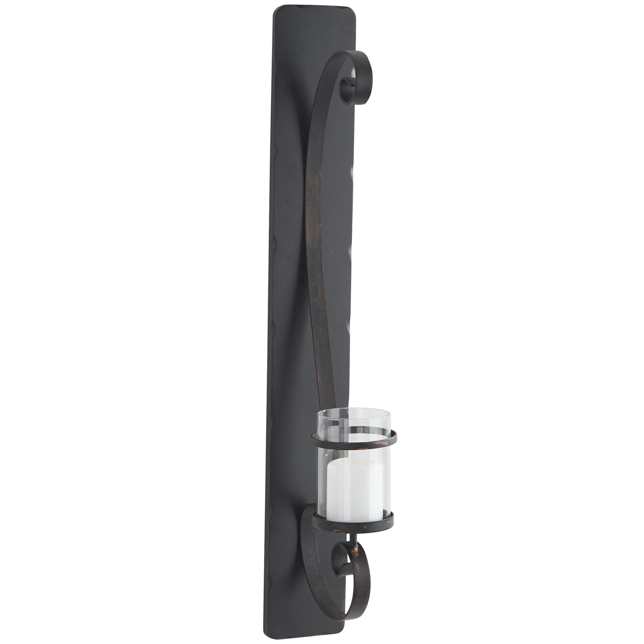 DecMode Black Metal Scroll Long Pillar Wall Sconce