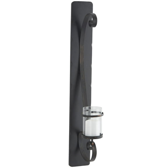 DecMode Black Metal Scroll Long Pillar Wall Sconce