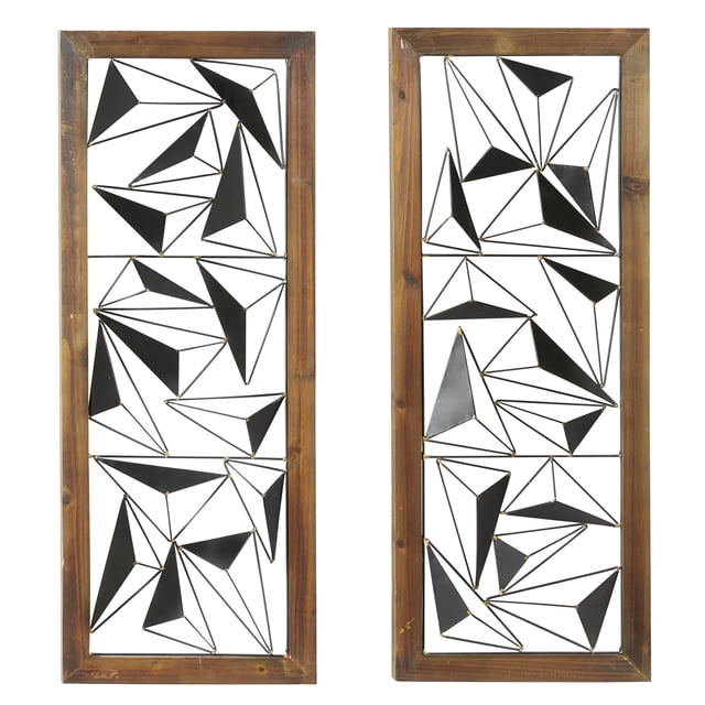 DecMode Black Metal Geometric Wall Decor with Wood Frame - 15L x 2W x ...