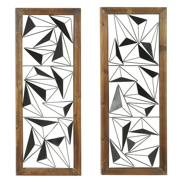DecMode Black Metal Geometric Wall Decor with Wood Frame (2 Count)