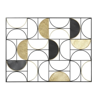DecMode Black Metal Half Moon Geometric Wall Decor with Gold Detailing