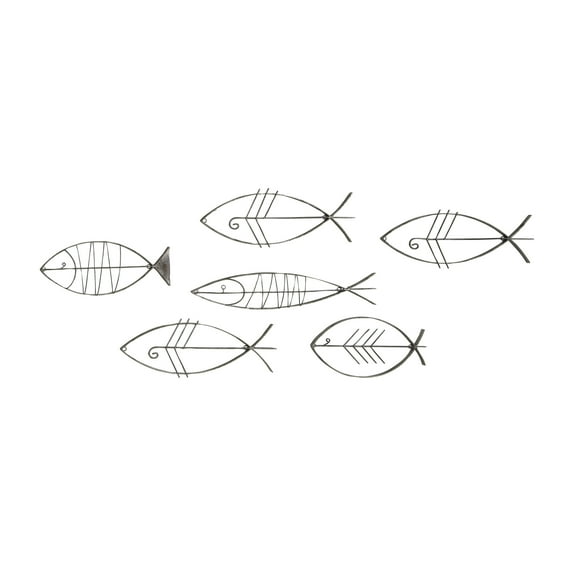DecMode Black Metal Indoor Outdoor Wire Fish Wall Decor (6 Count)