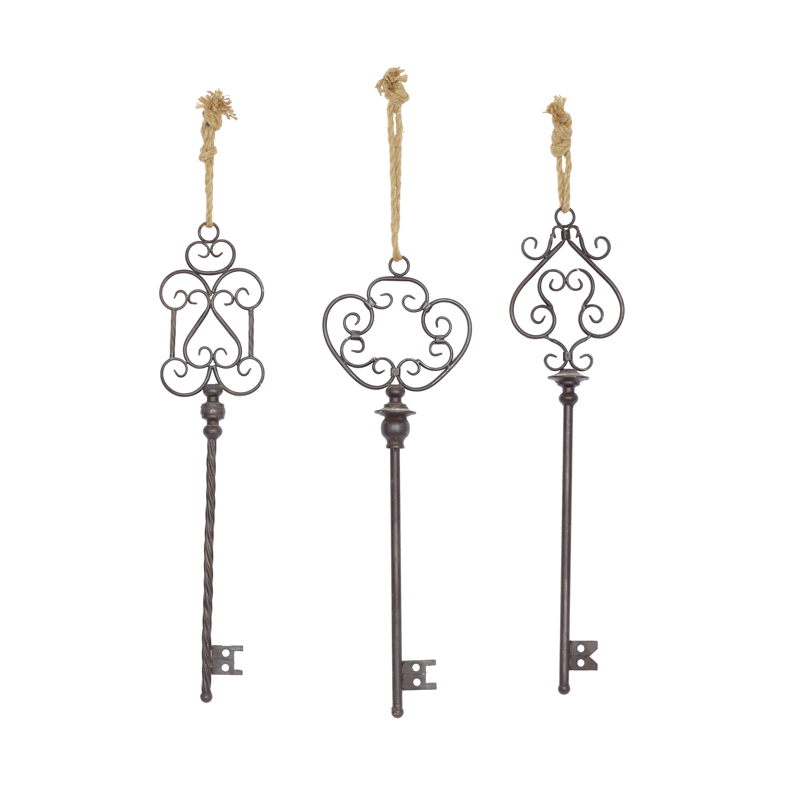 Black Metal Wall Sculptures with Rope Hanger, Set of 3