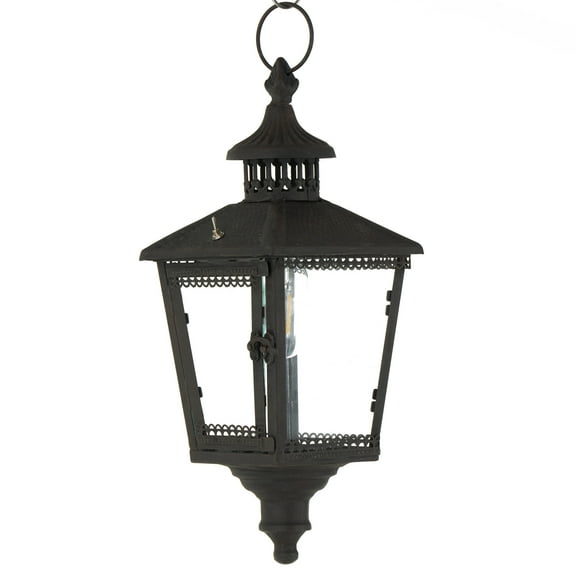 DecMode Black Metal Light House Style Decorative Candle Lantern with Ring Handle