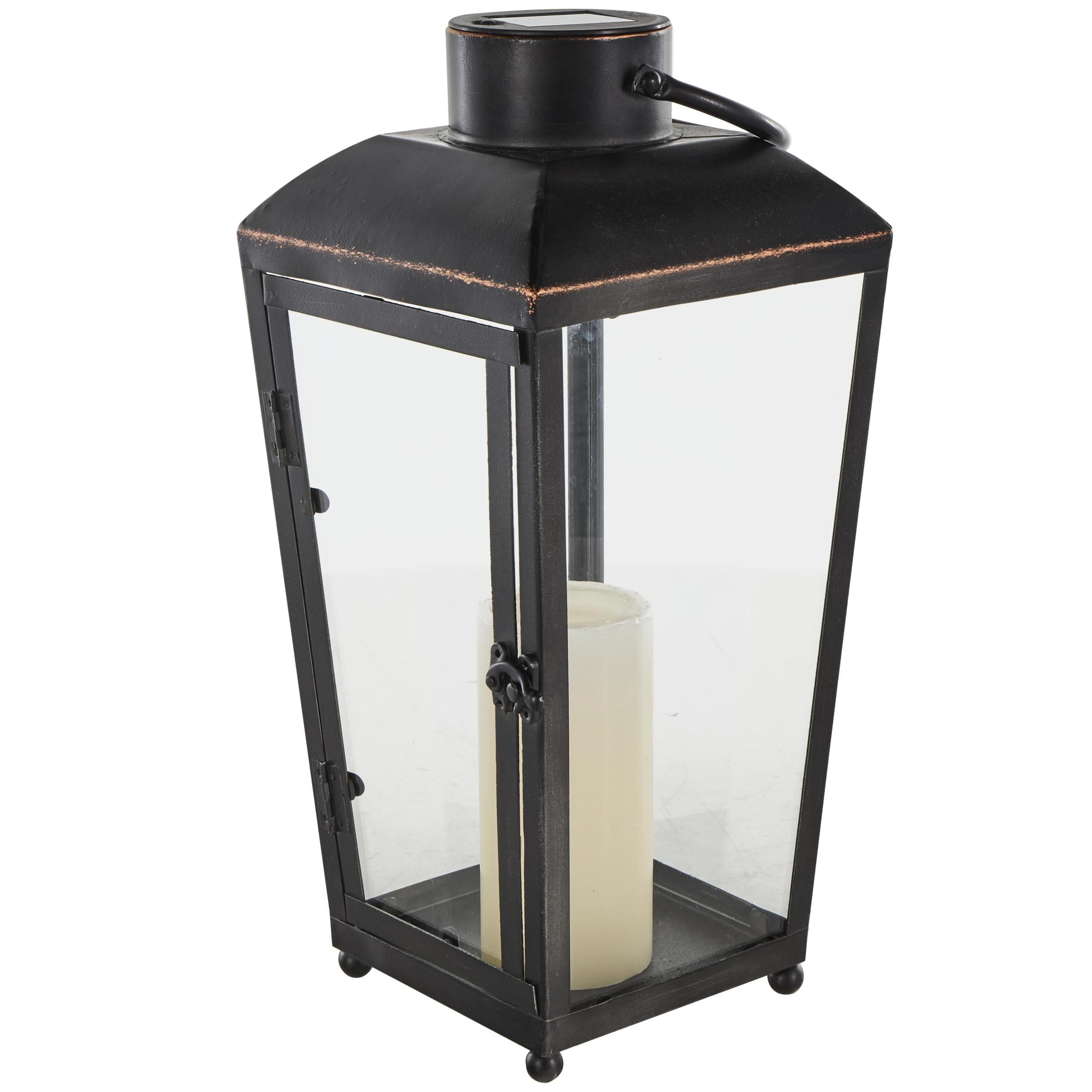 DecMode Black Metal Modern Candle Lantern with Gold Accents