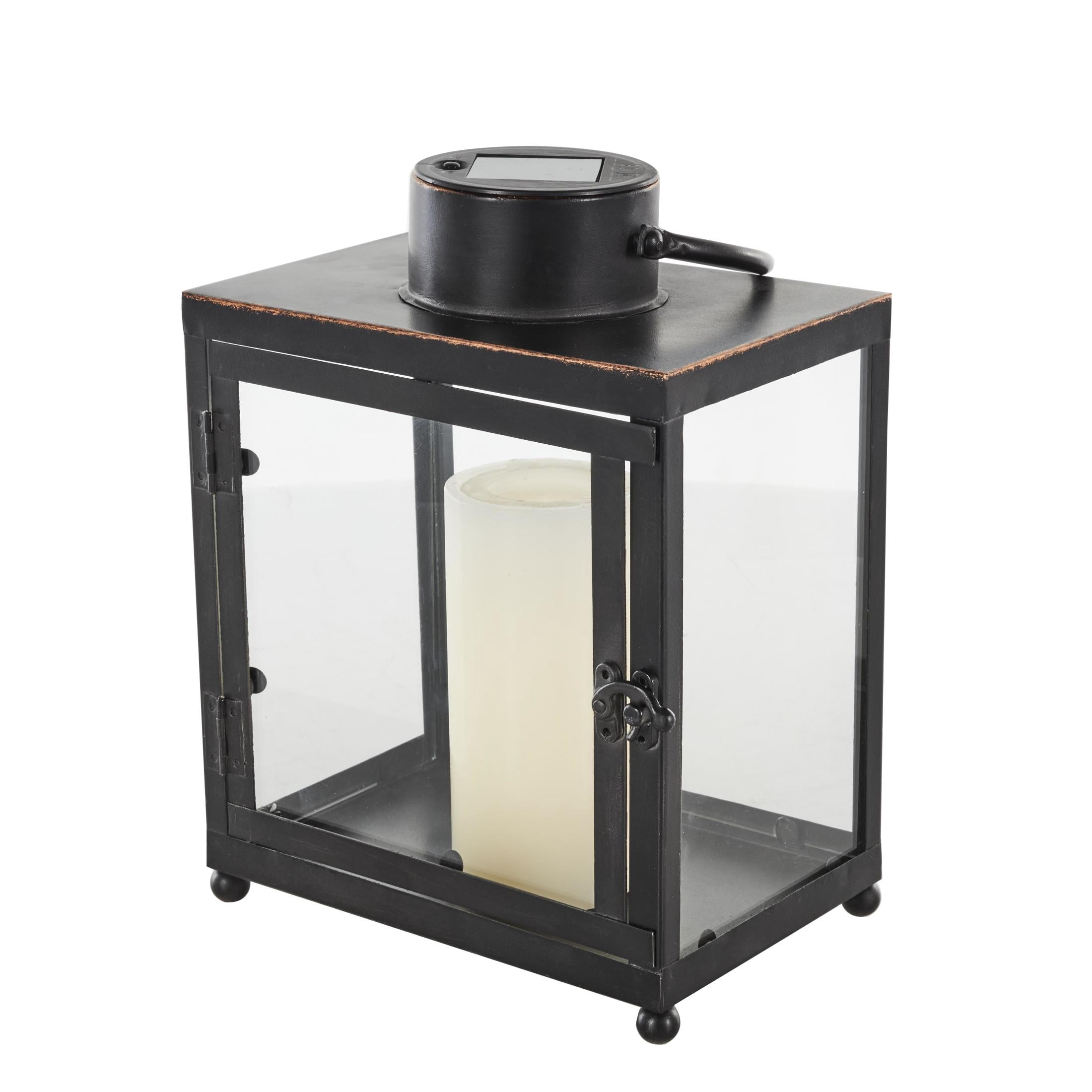 DecMode Black Metal Modern Candle Lantern with Gold Accents