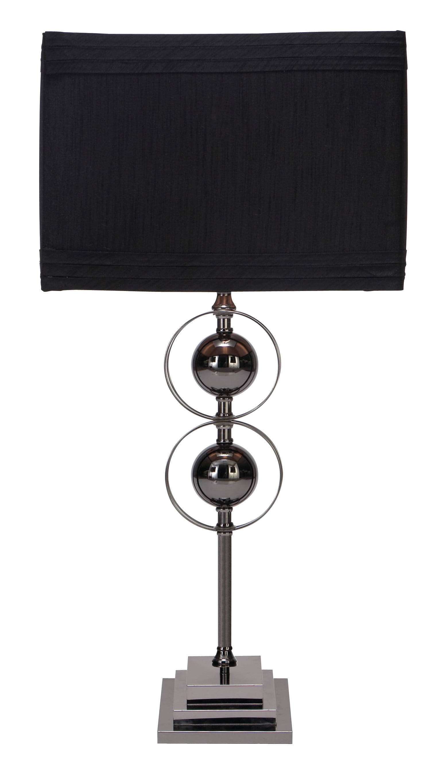 Black Metal Bubble Stem Nightstand Lamp Set with Square Shade