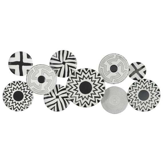 DecMode Black Metal Plate Wall Decor with Black Patterns