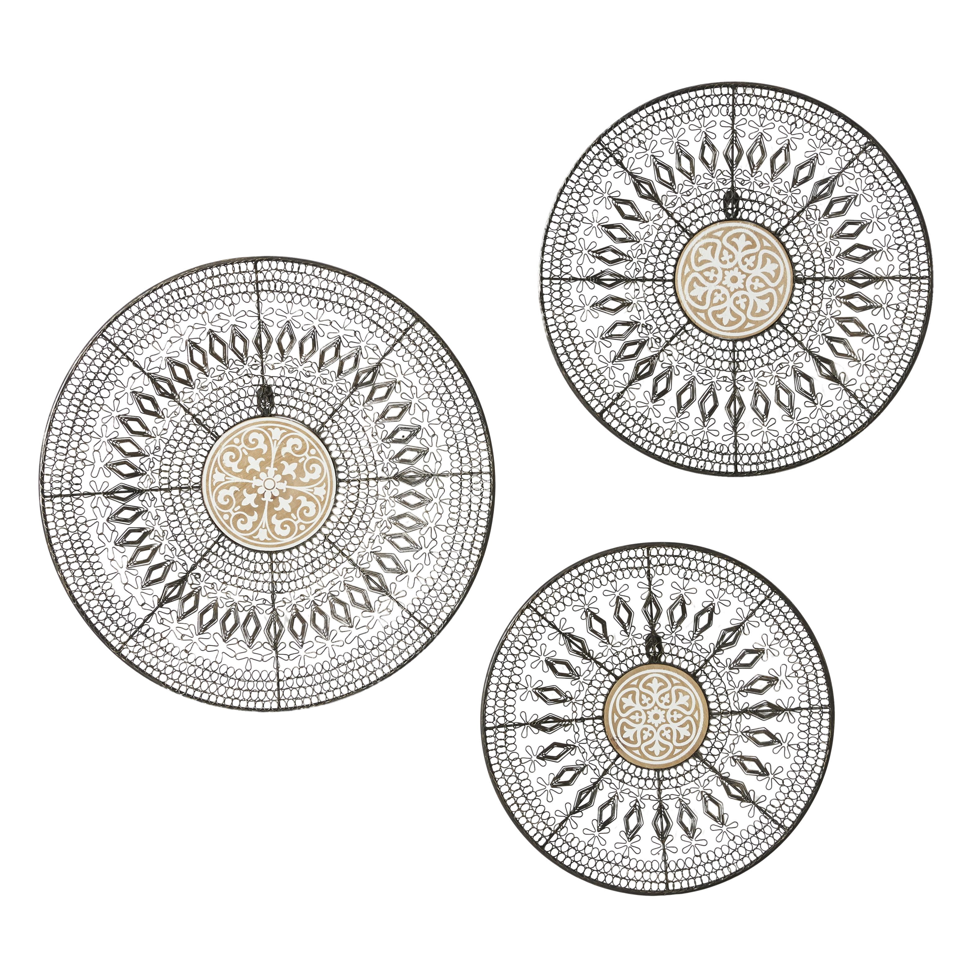 DecMode Black Metal Floral Wire Plate Wall Decor with Brown and White ...
