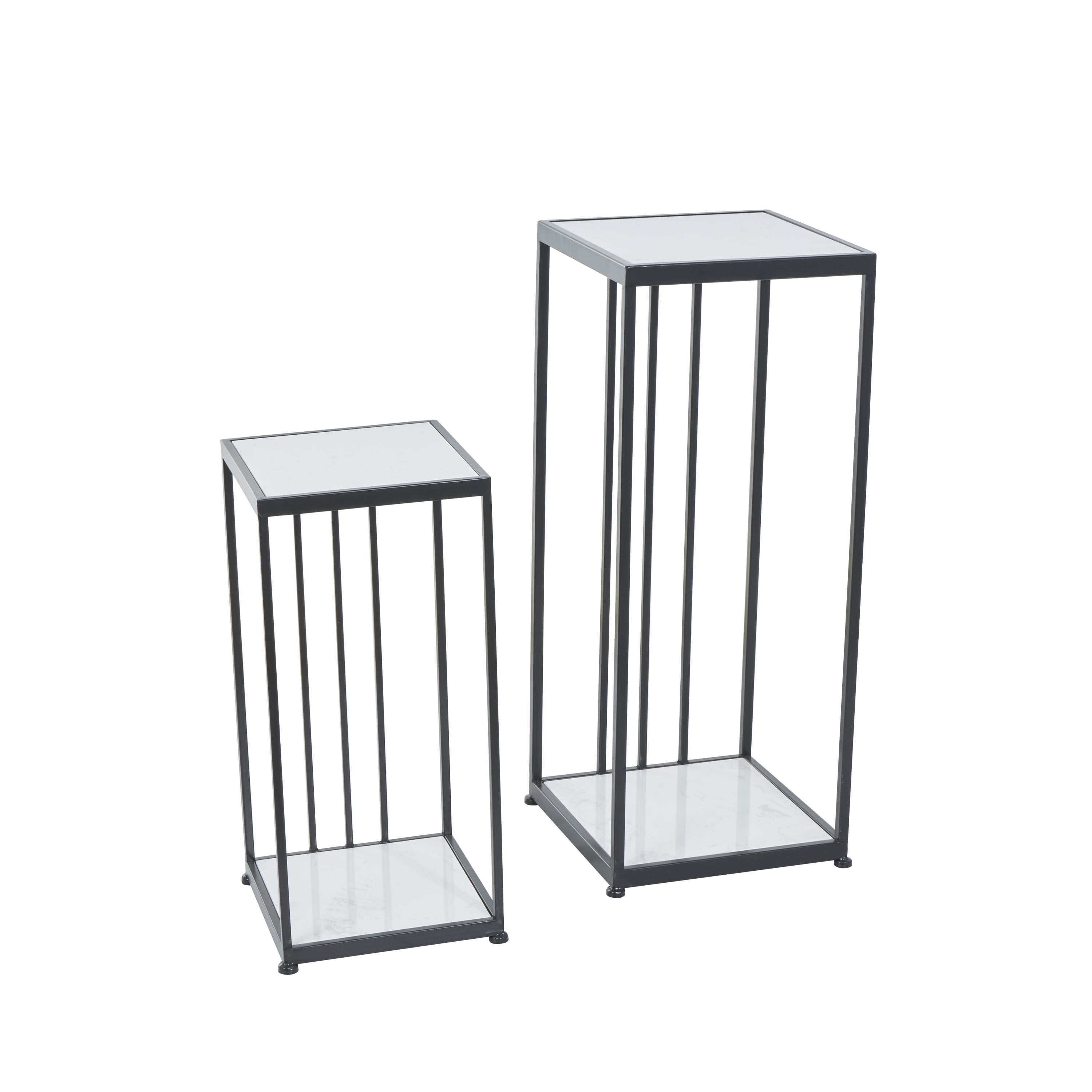 DecMode Black Metal Rectangular Rod Geometric Plantstand with Marble ...