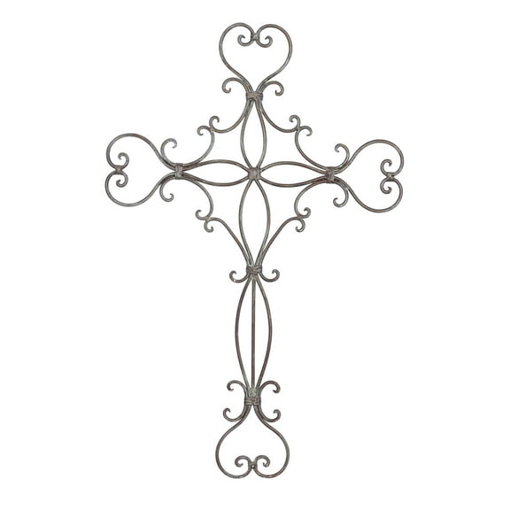DecMode Black Metal Scroll Cross Wall Decor