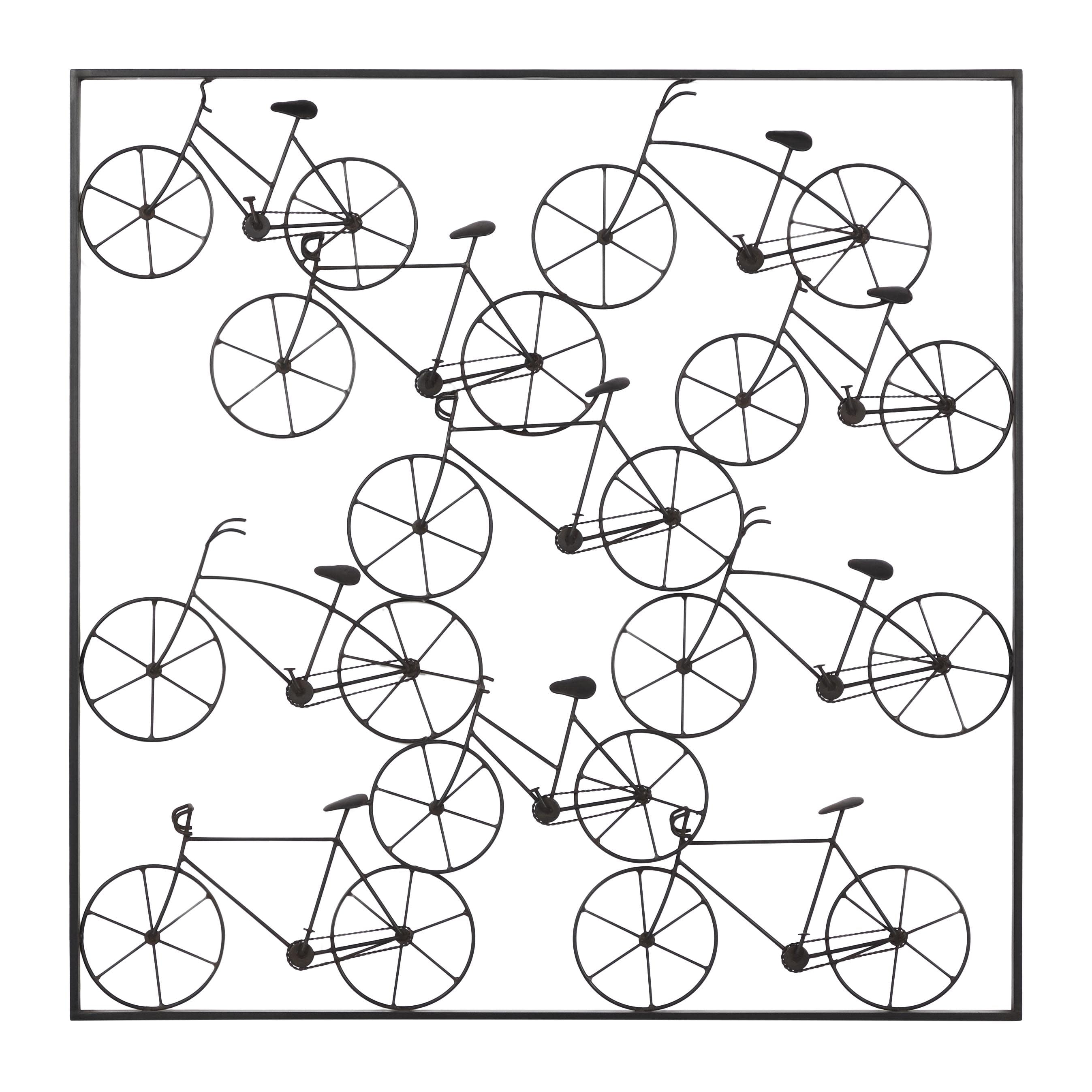 Black Iron Bicycle Wall Sculpture with Square Frame