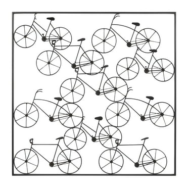 DecMode Black Metal Stacked Bike Wall Decor with Black Frame