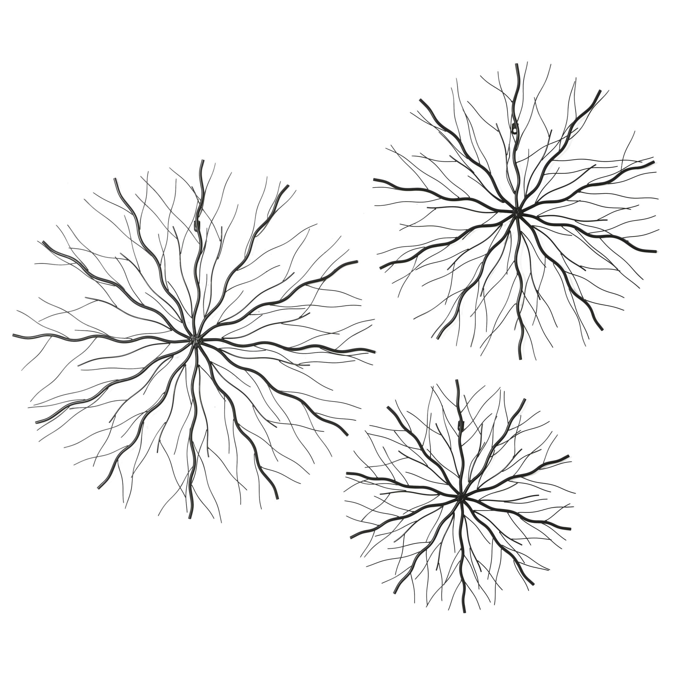 DecMode Black Metal Starburst Wall Decor with Branch Inspired Design (3 Count)