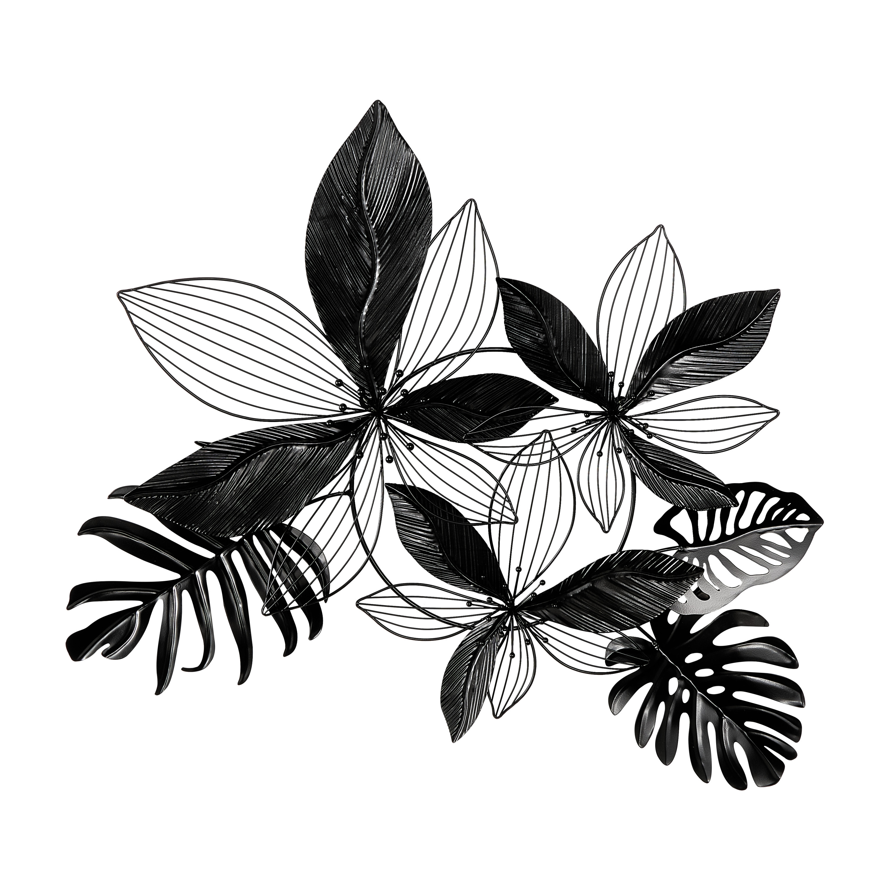 DecMode Black Metal Tropical Floral Wall Decor with Wire Accents ...