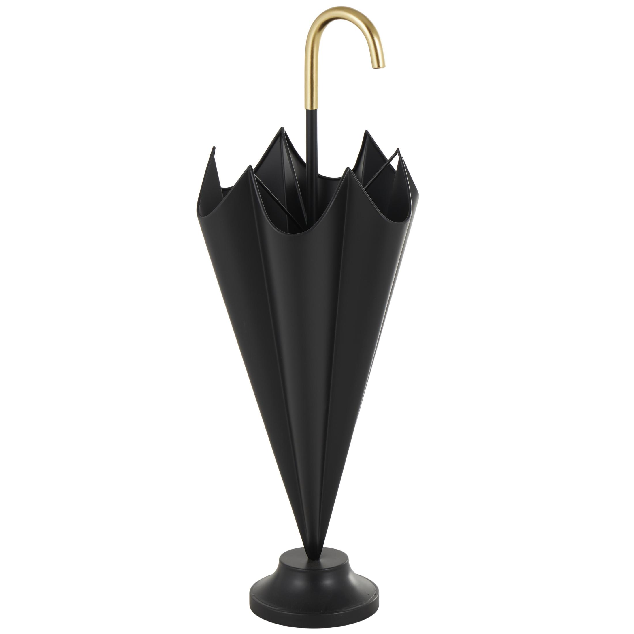 DecMode Black Metal Umbrella Stand with Gold Handle and Ball Details