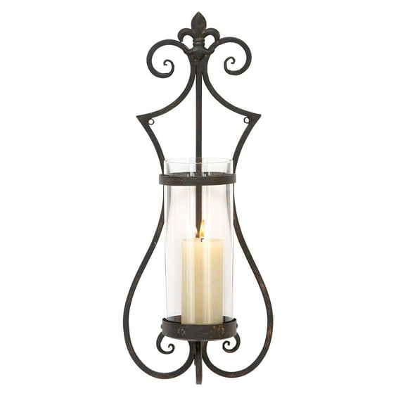 DecMode Black Metal Fleur De Lis Wall Sconce