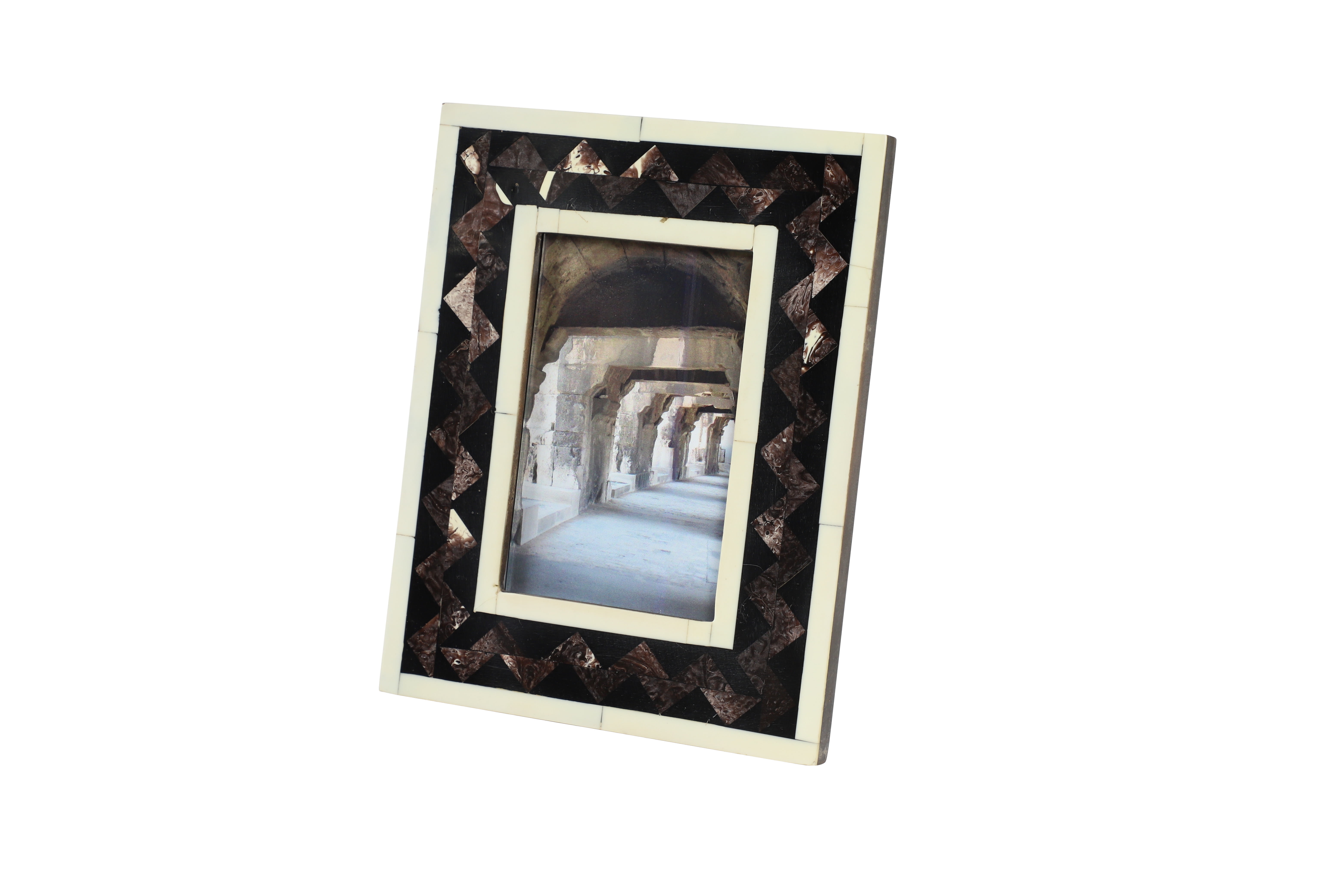 Black and Brown Resin and Bone Rectangular Picture Frame