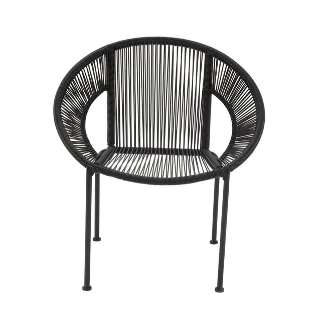 DecMode Black Plastic Rattan Contemporary Outdoor Chair, 29"W x 23"L x 30"H, featuring a Rounded