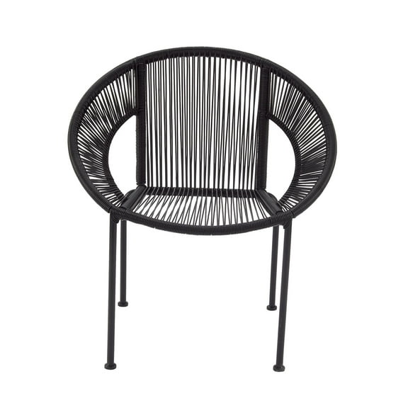 DecMode Black Plastic Rattan Contemporary Outdoor Chair, 29"W x 23"L x 30"H, featuring a Rounded Seat with Backrest