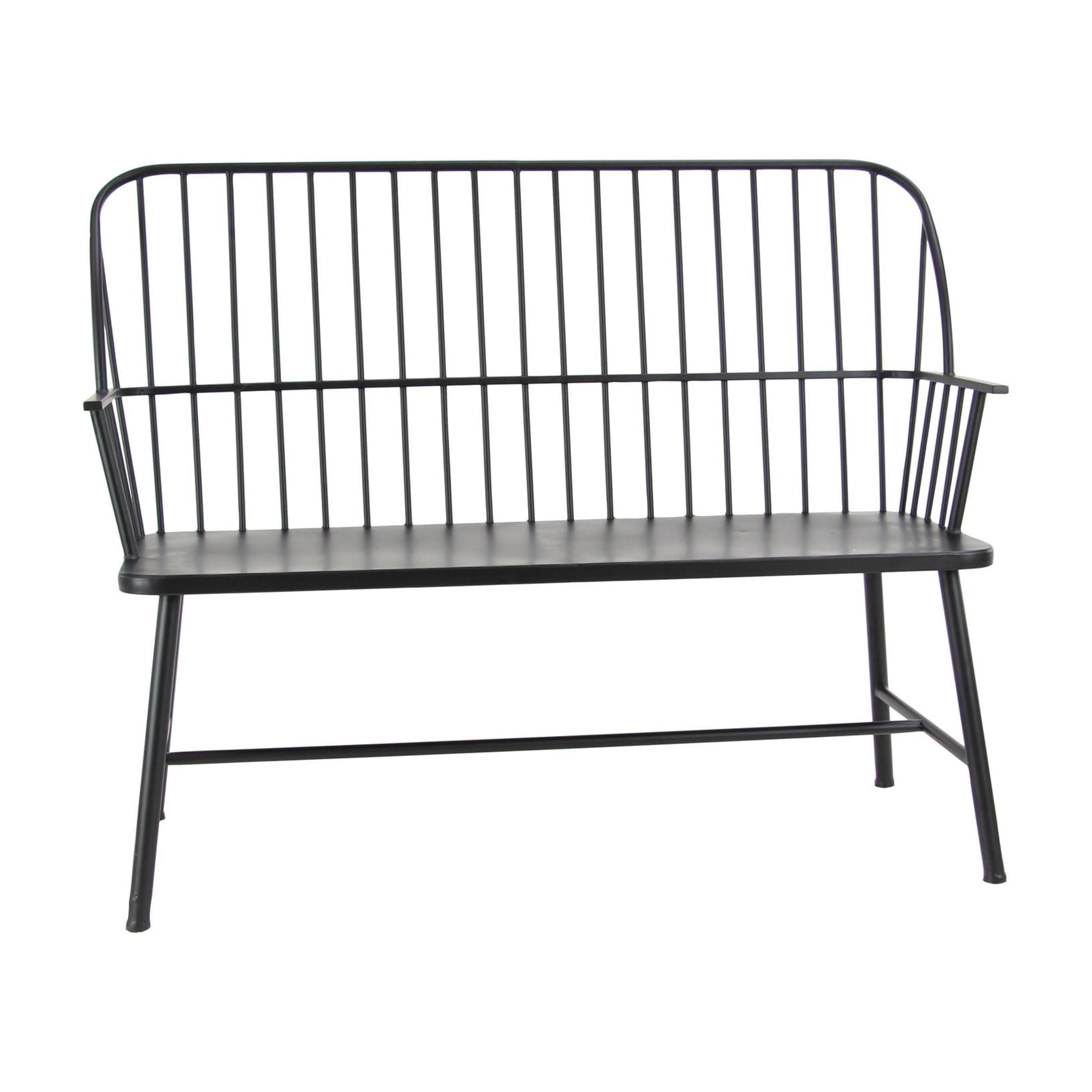 DecMode Black Traditional Outdoor, Entryway, Hallway, Bench with Metal Rod Backing and Armrests. 48"W x 19"L x 38"H