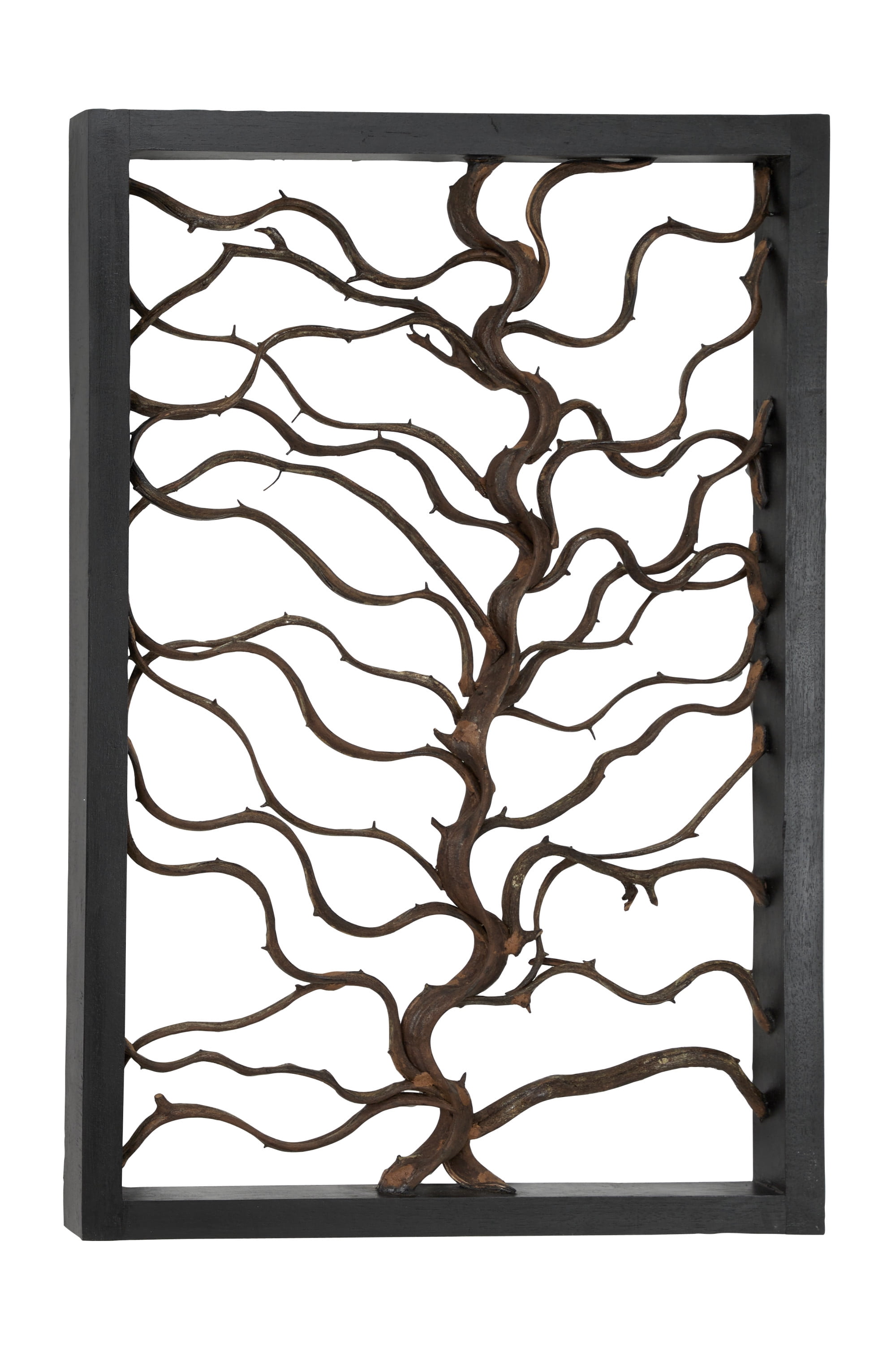 DecMode Black Wood Branch Tree Wall Decor with Black Frame