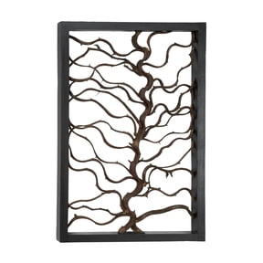 DecMode Brown Teak Wood Branch Tree Wall Decor with Black Frame