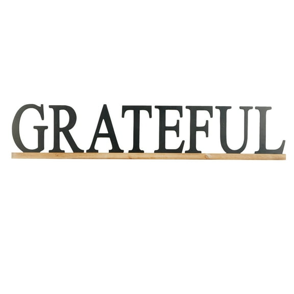 DecMode Black Wood Grateful Sign Wall Decor