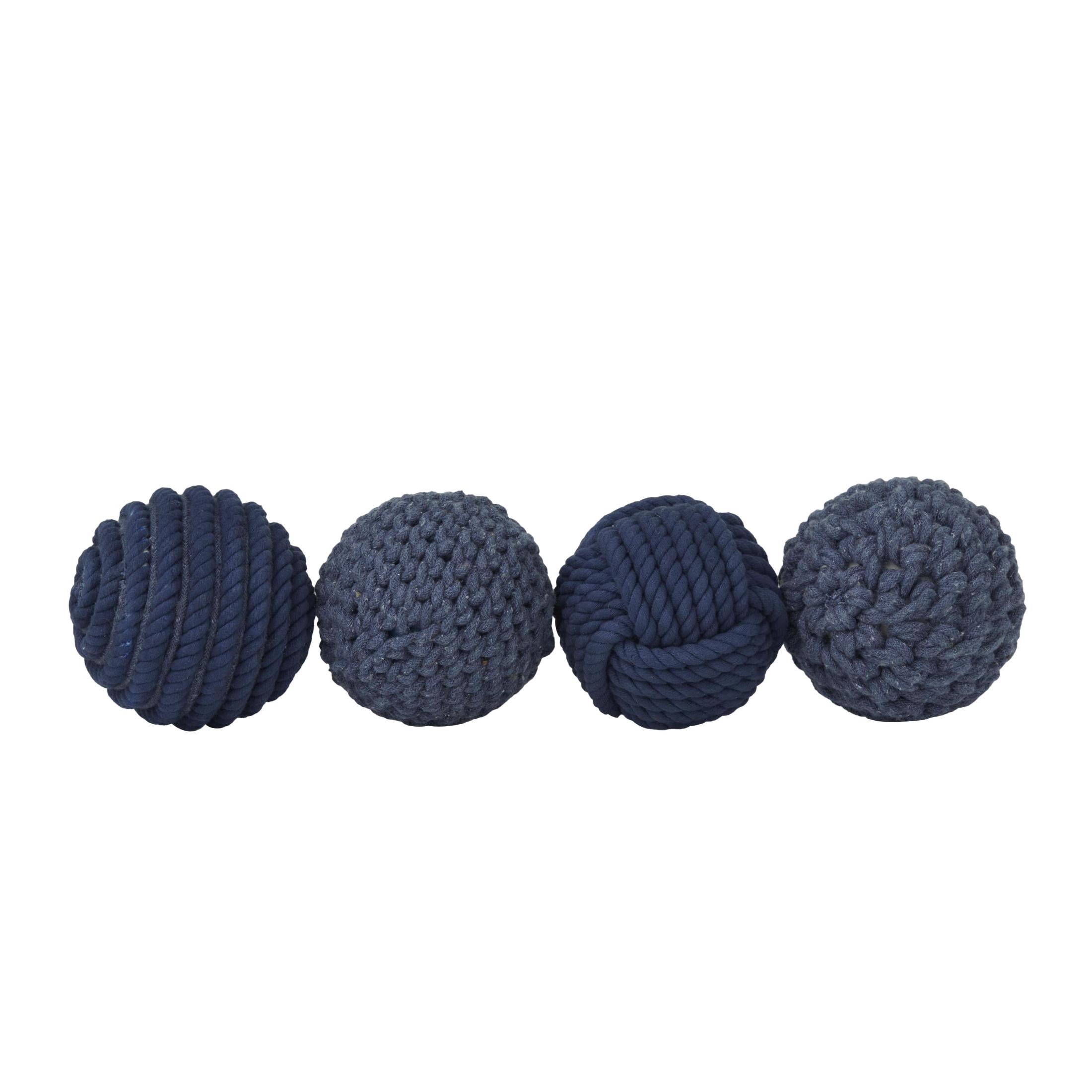 DecMode Blue 4" Handmade Decorative Ball Jute Rope Orbs & Vase Filler with Varying Designs (4 Count)