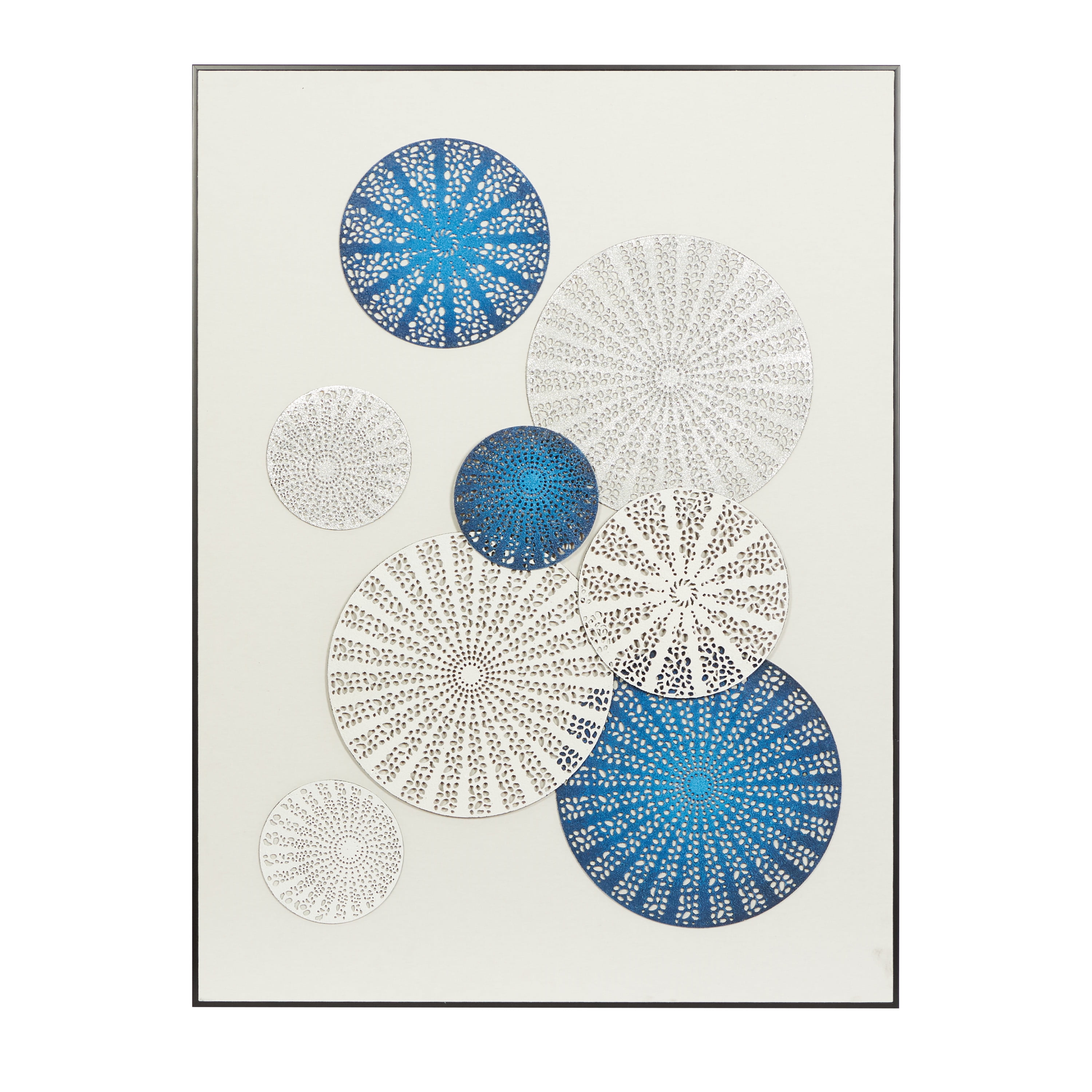 DecMode Blue Canvas Contemporary Radial Circles Framed Wall Art