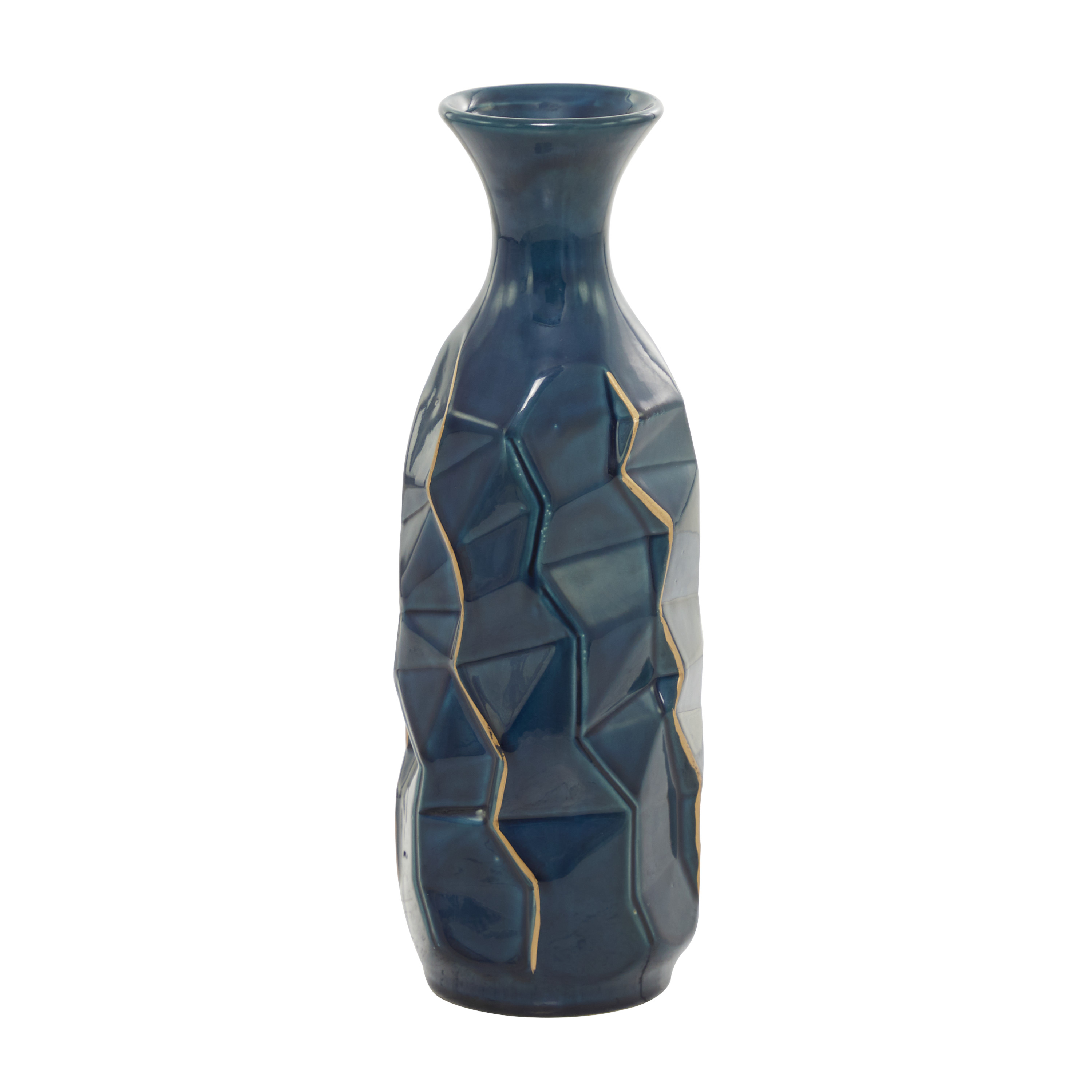 DecMode Blue Ceramic Modern and Coastal Vase 5"W x 15"H, featuring Minimalist Design with clean Lines and Angular Structures - image 1 of 12