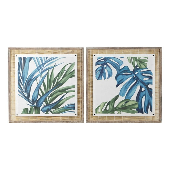 29" x 29" Leaf Framed Wall Art with Brown Frame, by DecMode (2 Count)