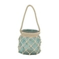 thumbnail image 1 of DecMode Blue Glass Decorative Candle Lantern with Rope Handle, 1 of 8