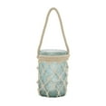 thumbnail image 1 of DecMode Blue Glass Decorative Candle Lantern with Rope Handle, 1 of 8
