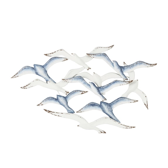 DecMode Blue Metal Bird Wall Decor with Brown Distressed Accents
