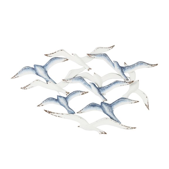 DecMode Blue Metal Bird Wall Decor with Brown Distressed Accents