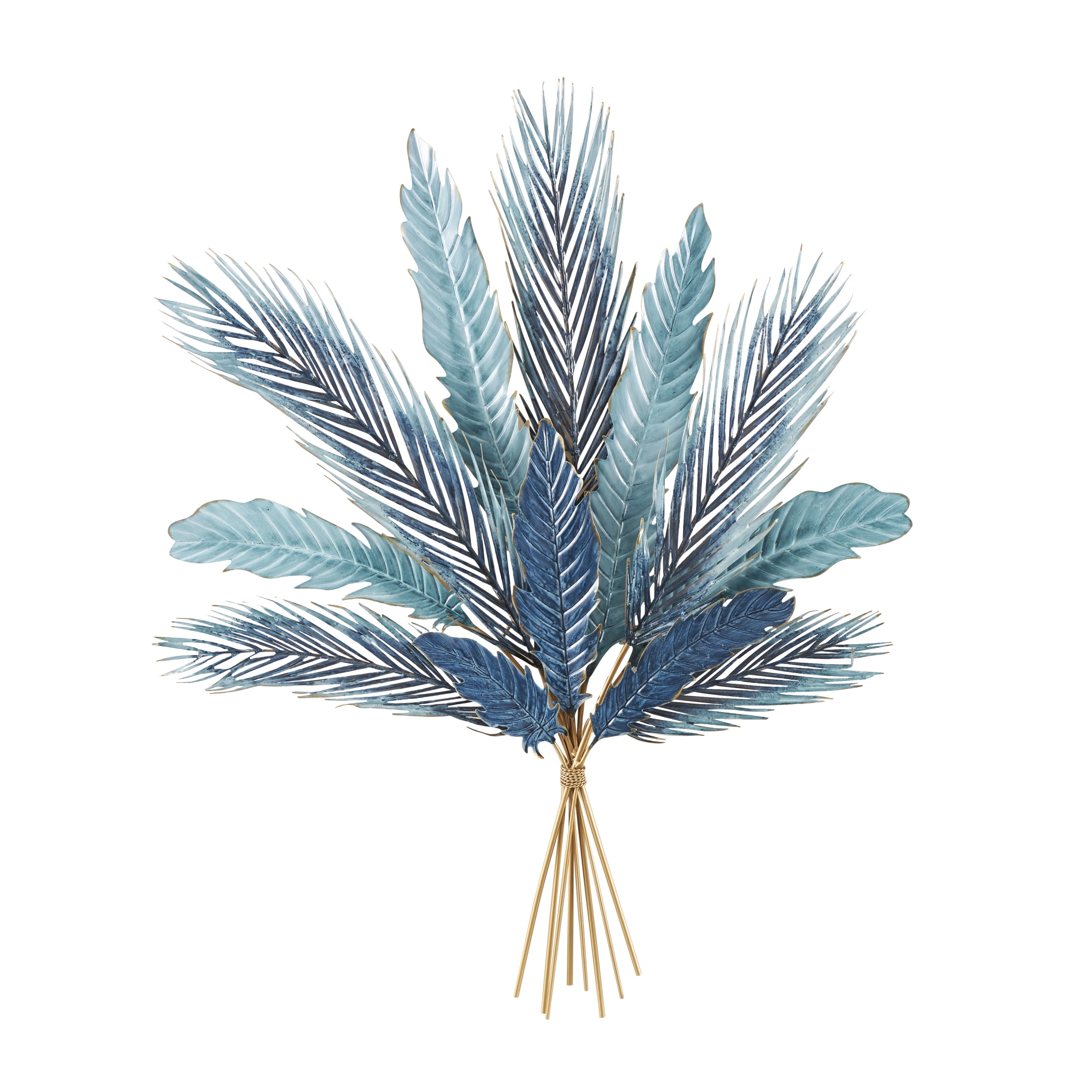 Large Blue and Gold Metal Leaf Wall Sculpture