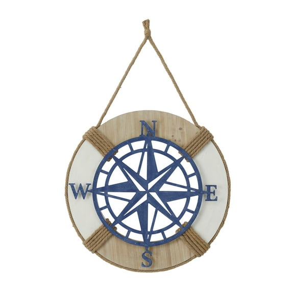 DecMode Blue Metal Compass Wall Decor with Rope Hanger