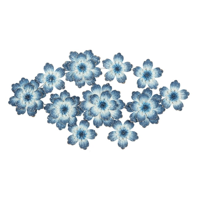 DecMode Blue Metal Floral Wall Decor
