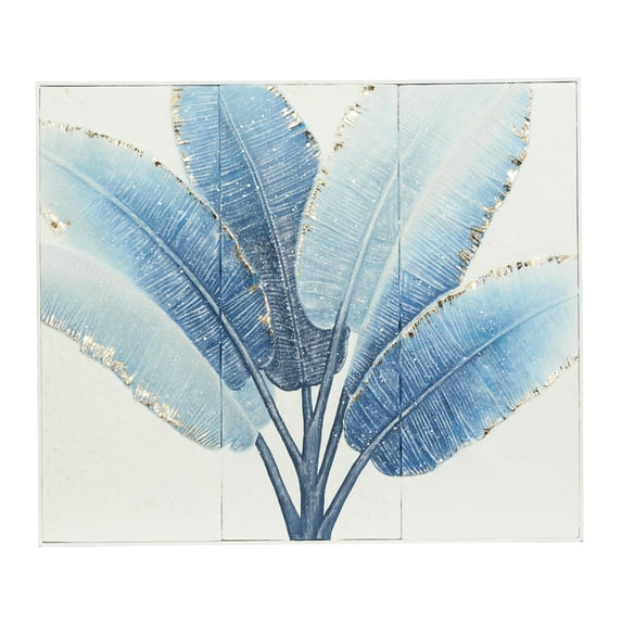 DecMode Blue Metal Leaf Palm Tree Wall Decor with Gold Foil Accents and White Speckled Details