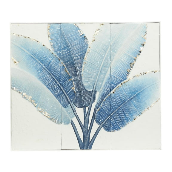 DecMode Blue Metal Leaf Palm Tree Wall Decor with Gold Foil Accents and White Speckled Details