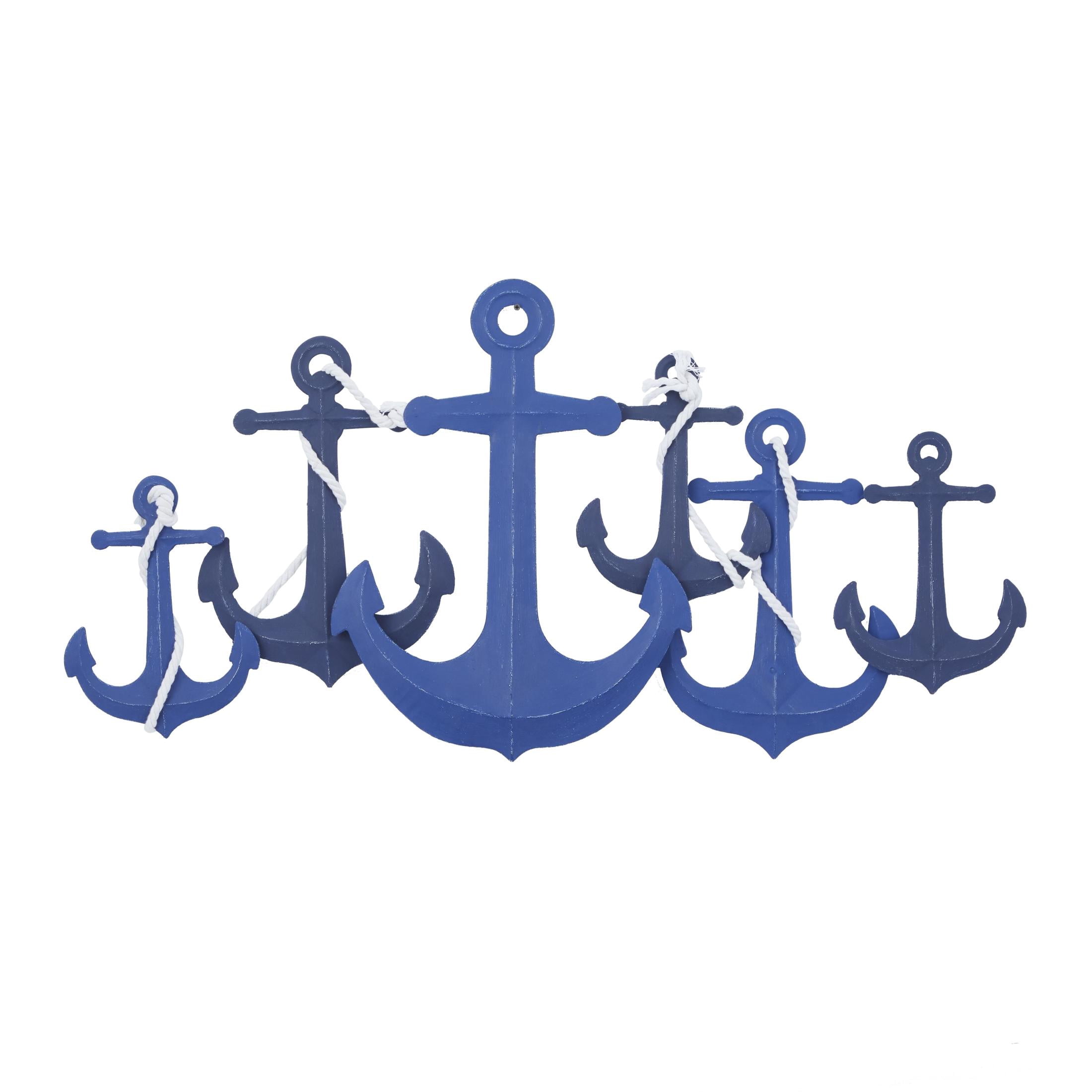 DecMode Blue Metal Indoor Outdoor Anchor Wall Decor with White Rope Detailing