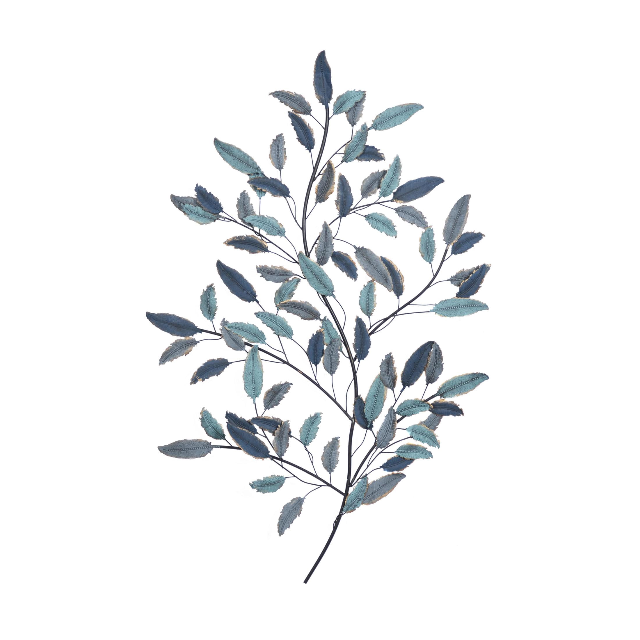 DecMode Blue Metal Leaf Wall Decor with Gold Accents